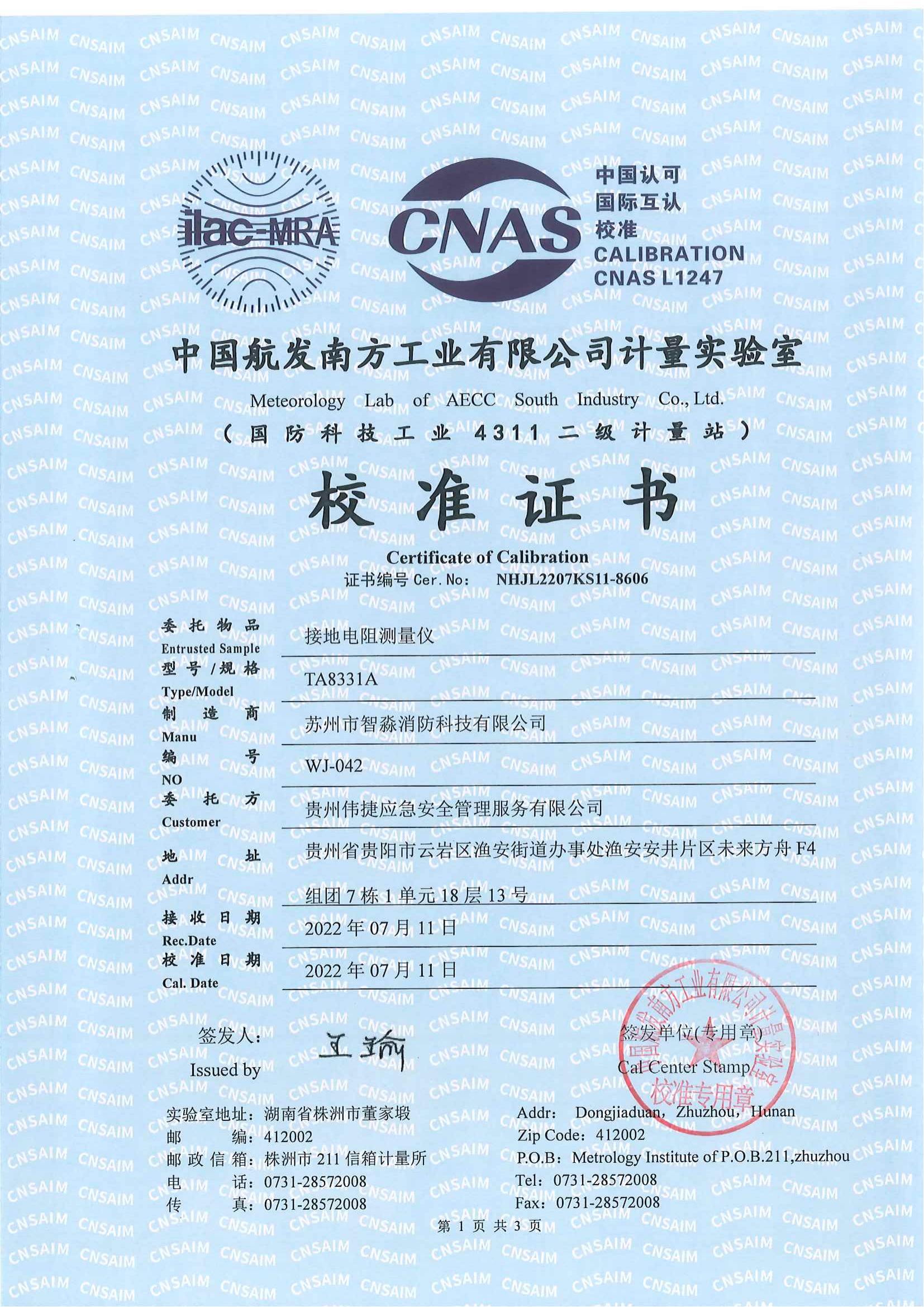 絕緣電阻測(cè)量儀校準(zhǔn)報(bào)告